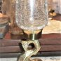 Vintage Brass Dolphin Candlestick & Crackle Glass Shade 12in. tall