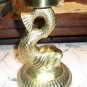 Vintage Brass Dolphin Candlestick & Crackle Glass Shade 12in. tall