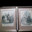 2 Antique Victorian Journal Des Demoiselles Etched Prints, Framed 10x12