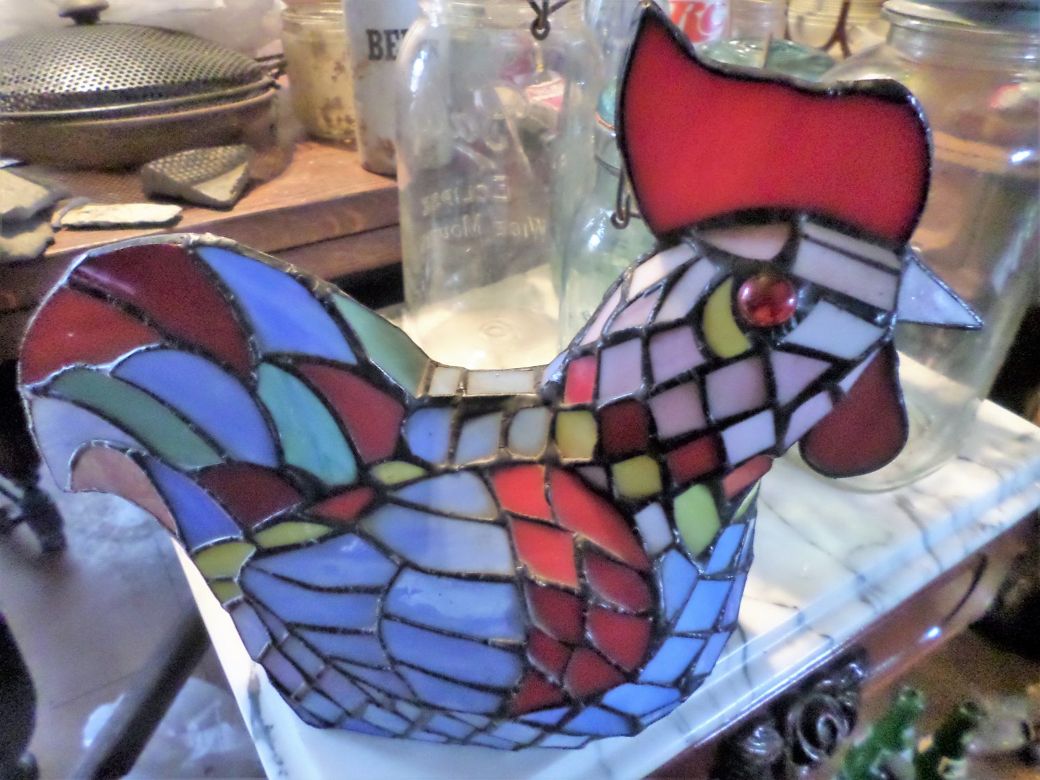 Tiffany style Stained glass Rooster/Chicken lamp/night light. Mid-century