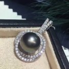 Tahitian luxury Black Shell Pearl(12mm) S925 Silver stunning Pendant Necklace