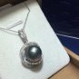 Tahitian luxury Black Shell Pearl(12mm) S925 Silver stunning Pendant Necklace