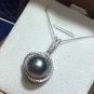 Tahitian luxury Black Shell Pearl(12mm) S925 Silver stunning Pendant Necklace