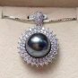 Tahitian Black Shell Pearl(12mm) party/bridal wedding pendant S925 Necklace