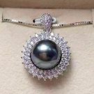 Tahitian Black Shell Pearl(12mm) party/bridal wedding pendant S925 Necklace