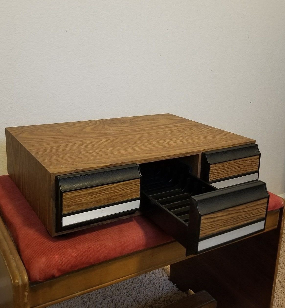 Audio Cassette 36 Tape Storage Case Rack Holder 3 Drawer Organizer Faux