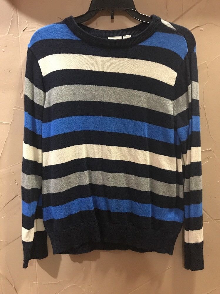 Blue White And Grey Striped Youth Sweater Size 10/12