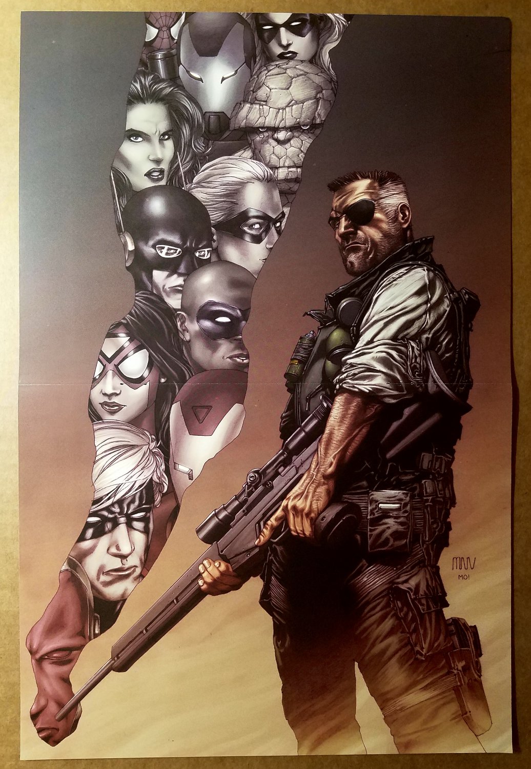 Avengers Nick Fury Vision Iron Man Spider-Woman Marvel Poster by Steve McNiven