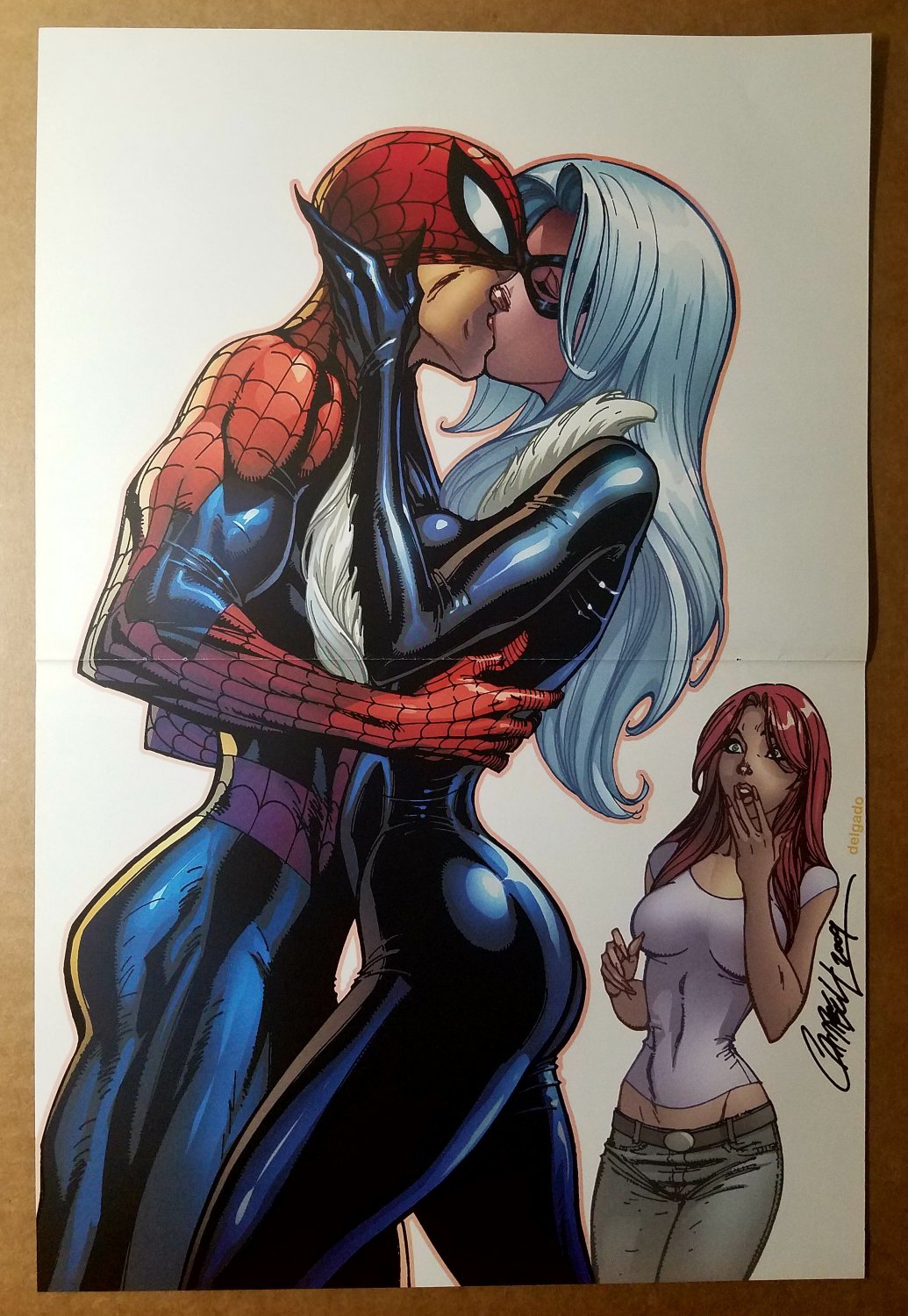 Black Cat Kissing Kiss Spider-Man Marvel Comics Poster by J Scott Campbell.