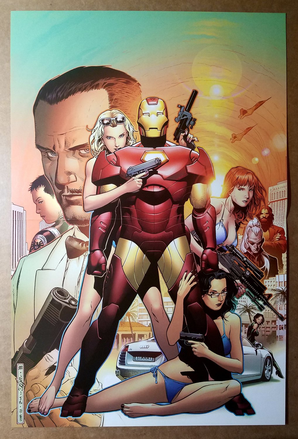 Iron Man with babes Marvel Comics Poster by Jim Cheung