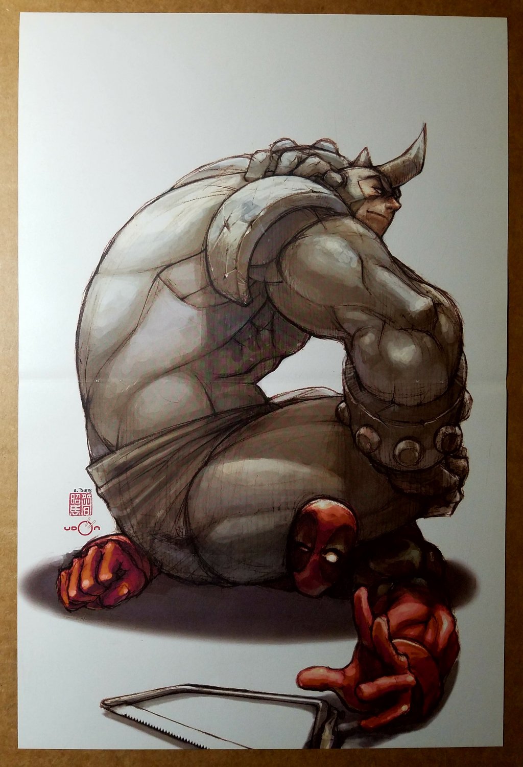 Deadpool 66 Vs Rhino Marvel Comics Poster by Arnold Tsang