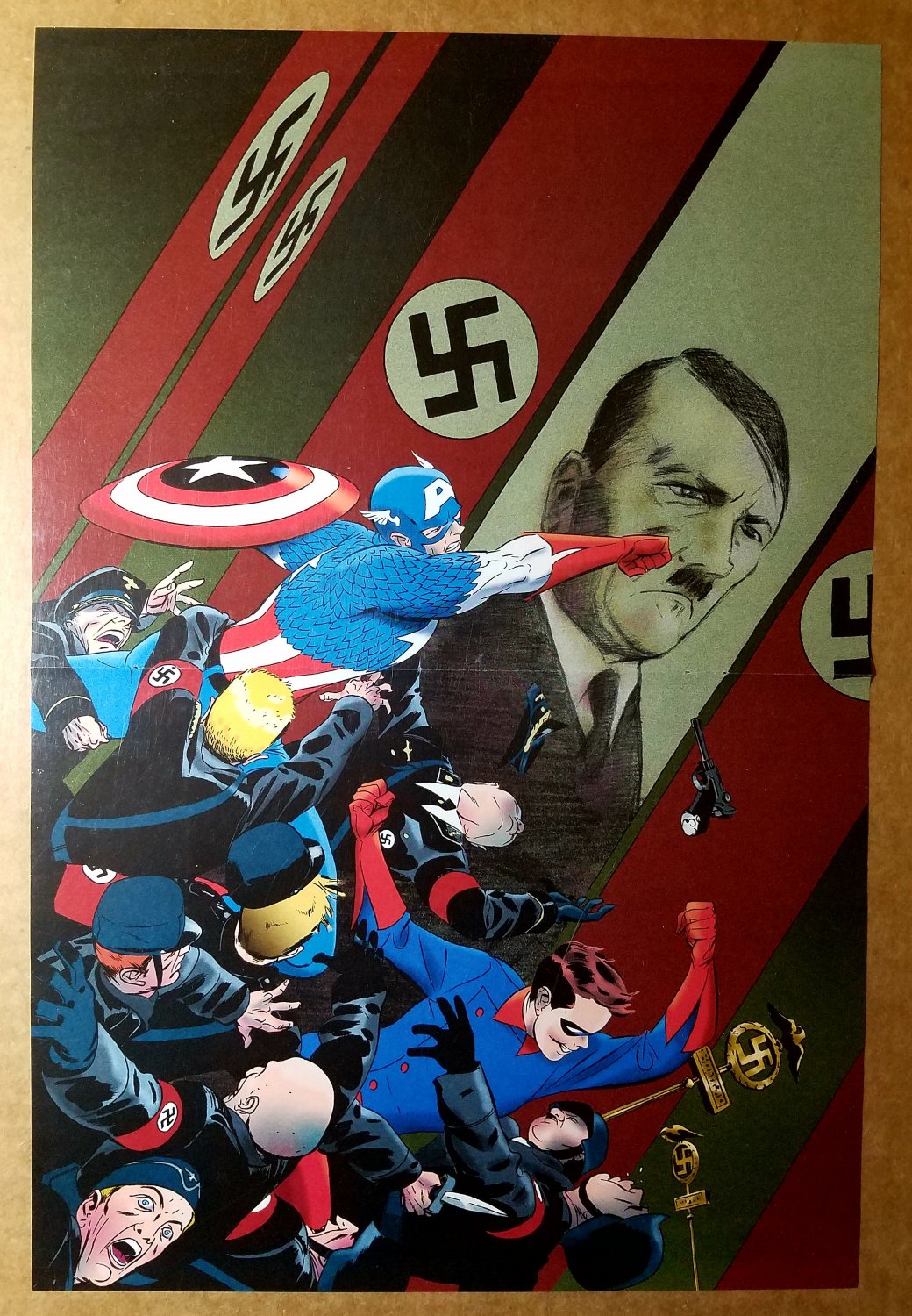 Captain America Bucky punch Hitler Marvel Comics Poster by Marcos Martin