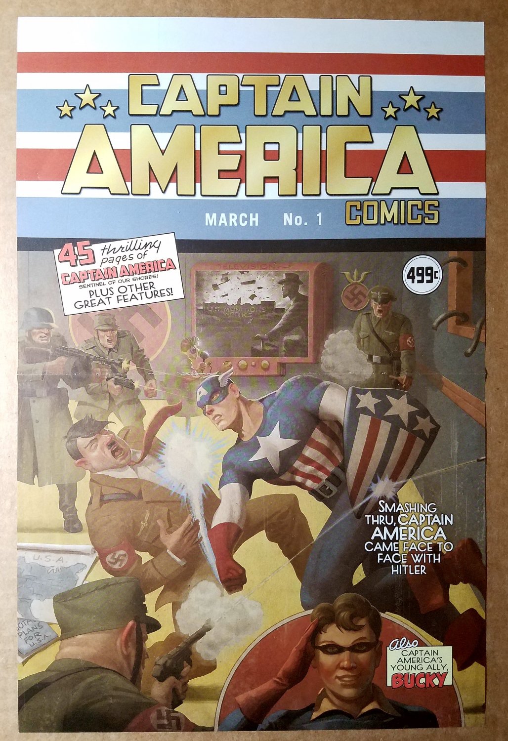 Captain America Bucky Punching Hitler Marvel Comics Poster by Joe Simon