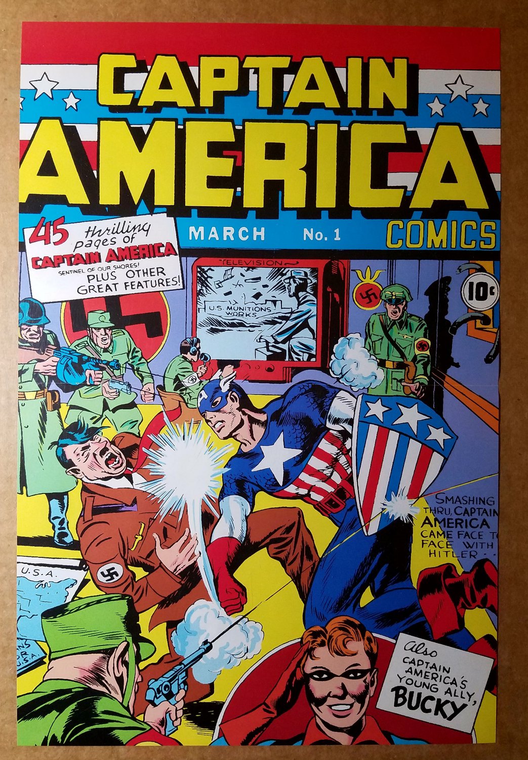 Captain America punch Hitler Marvel Comic Poster by Joe Simon