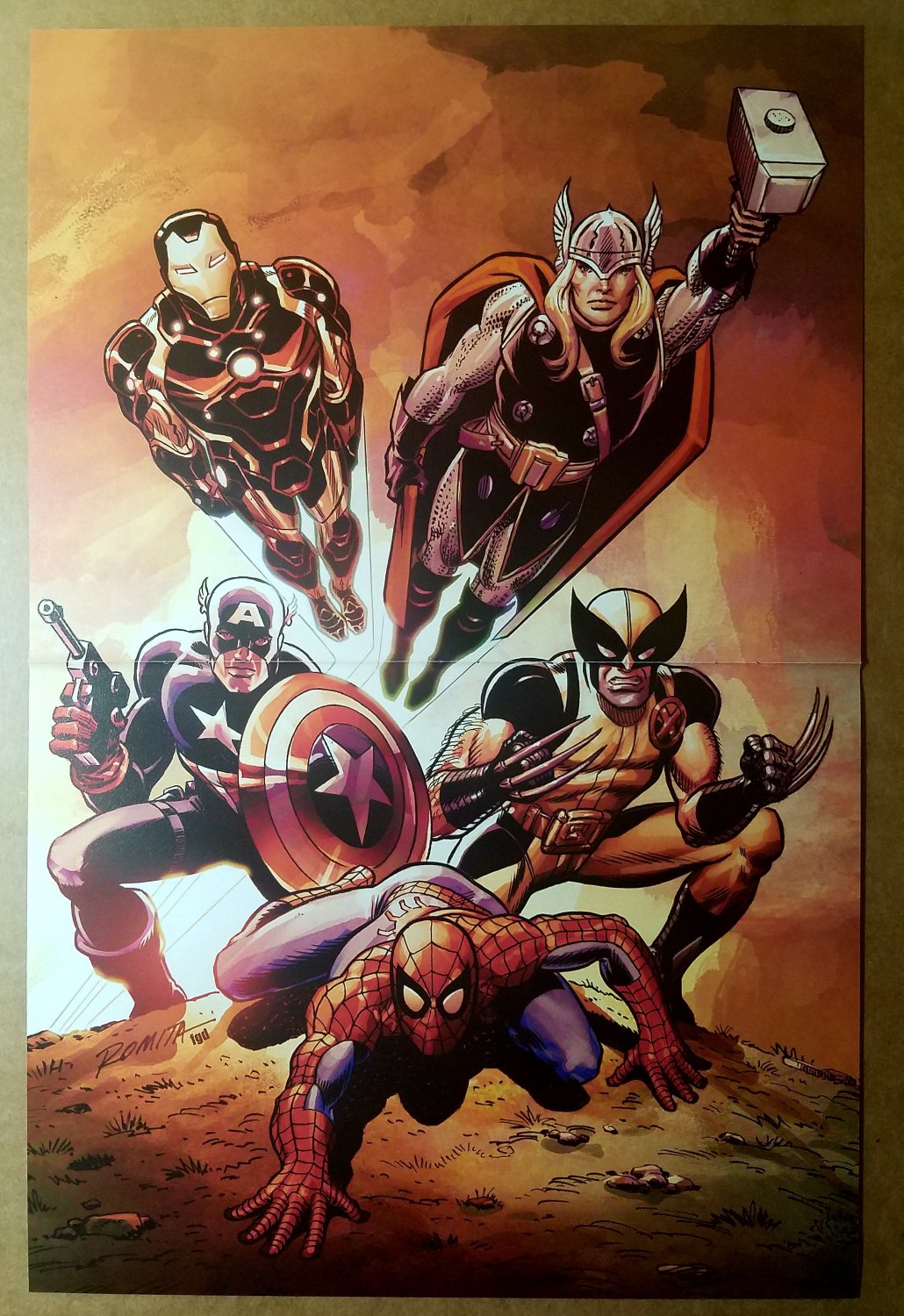Avengers Thor Captain America Spider-Man Wolverine Marvel Poster by John Romita