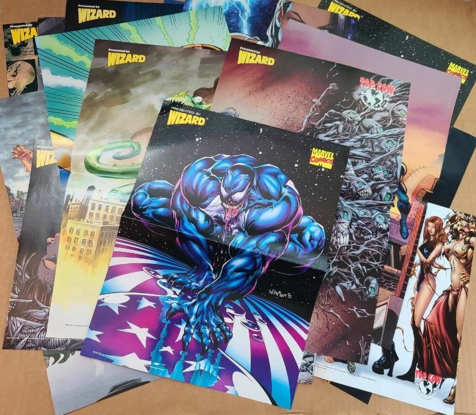 Mixed lot of 50 different comic posters Marvel Image Dark Horse Wizard Chaos