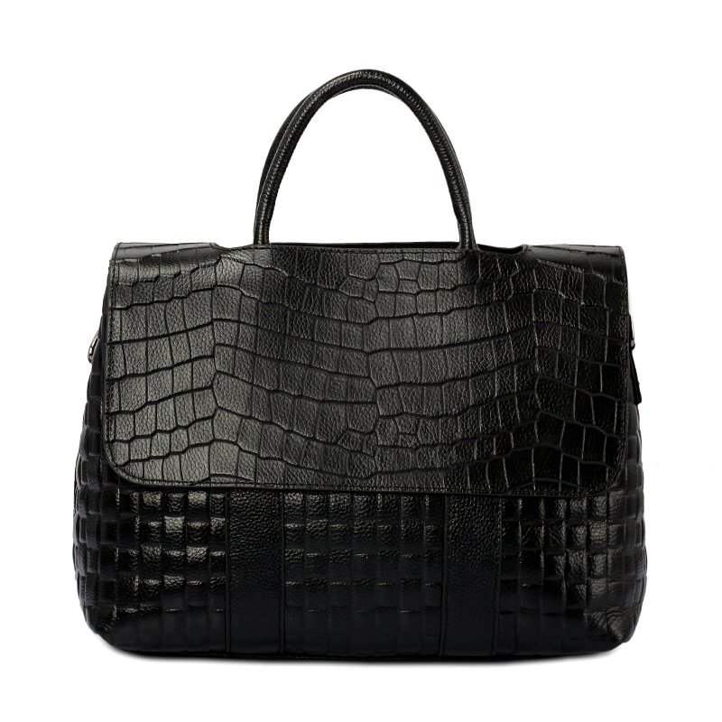 Black Embossed Crocodile Leather Tote Bag