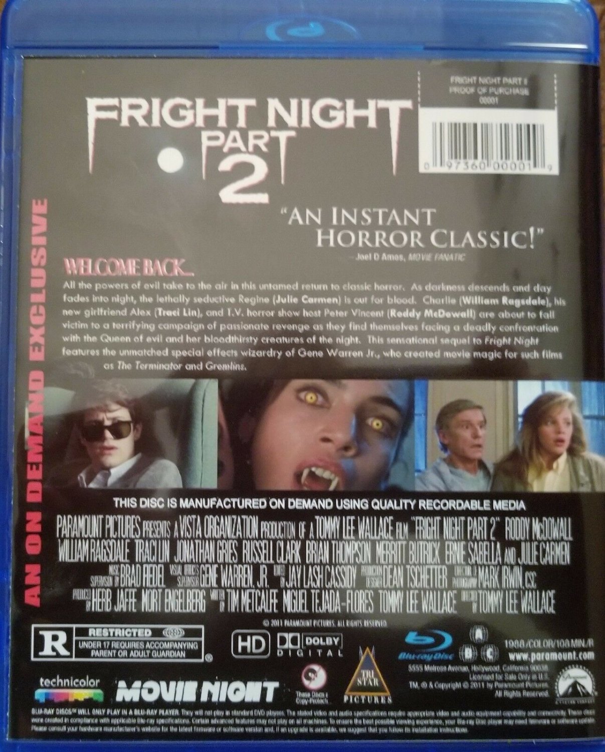 Fright Night Part 2 (Blu-ray-Import) Roddy McDowall 1080p HD-WS-5.1 ENGLISH