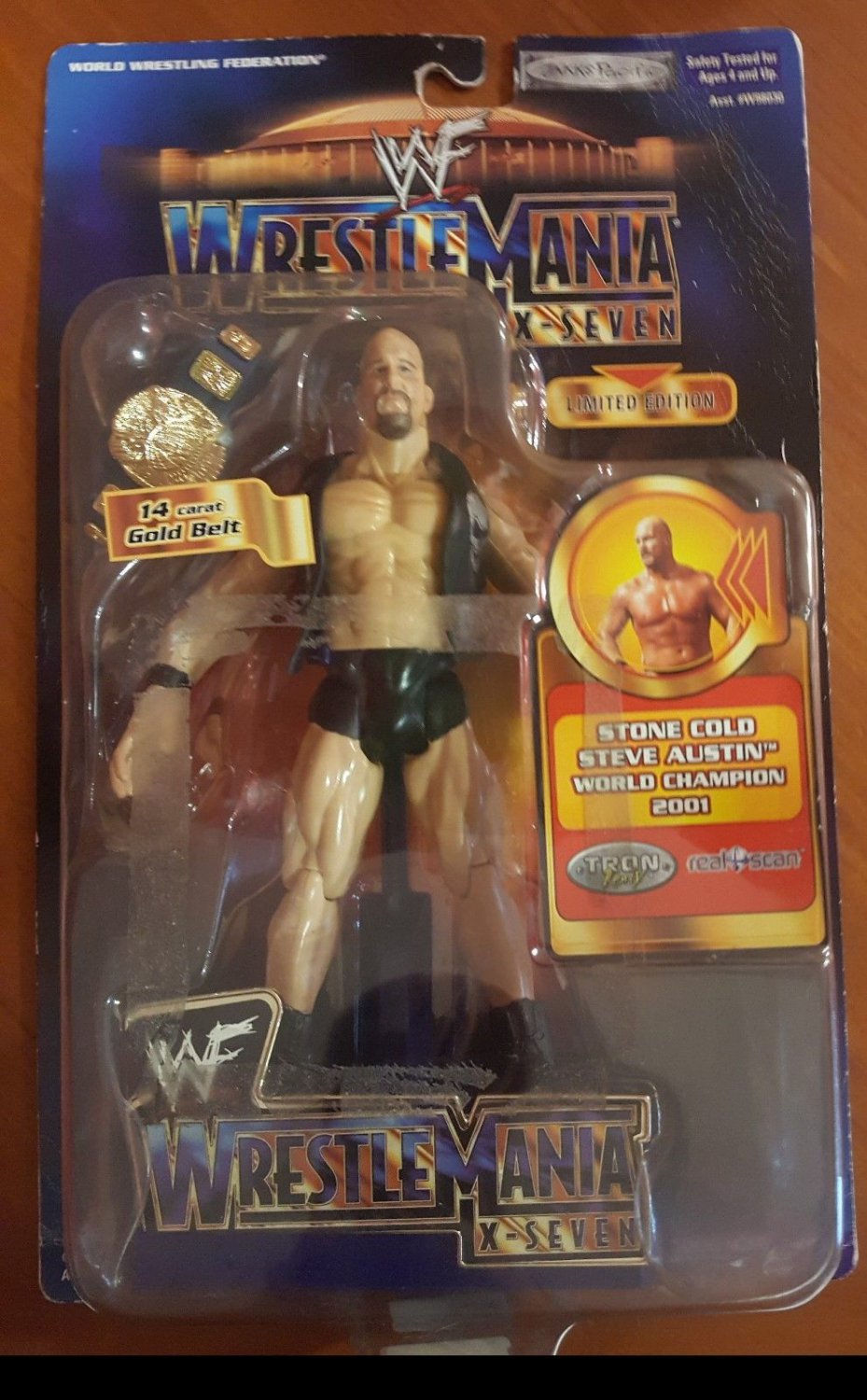 WWF Wrestle Mania X-Seven Stone Cold Steve Austin W 14 Carat Gold Belt