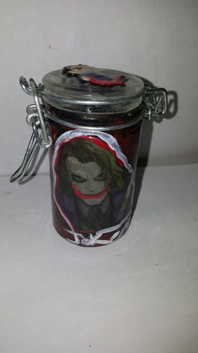Glass stash jar airtight snap top lid the joker batman
