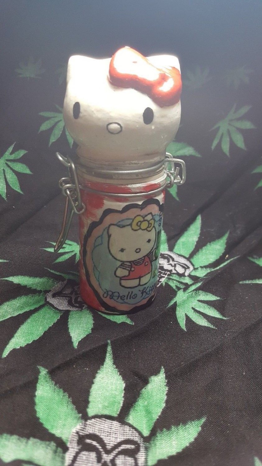 Hello kitty herb Glass stash jar airtight 3d snap top lid for your herbs