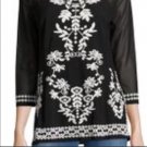Rafaella women’s embroidered semi sheer top black small
