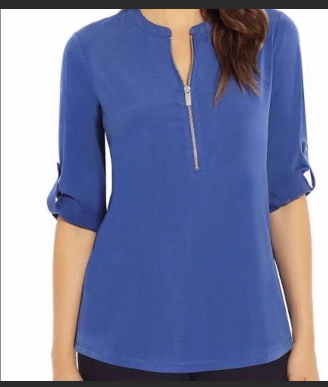 Ellen Tracy Company zip front 3/4 roll tab top cobalt blue