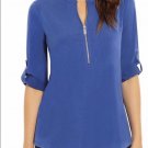 Ellen Tracy Company zip front 3/4 roll tab top cobalt blue