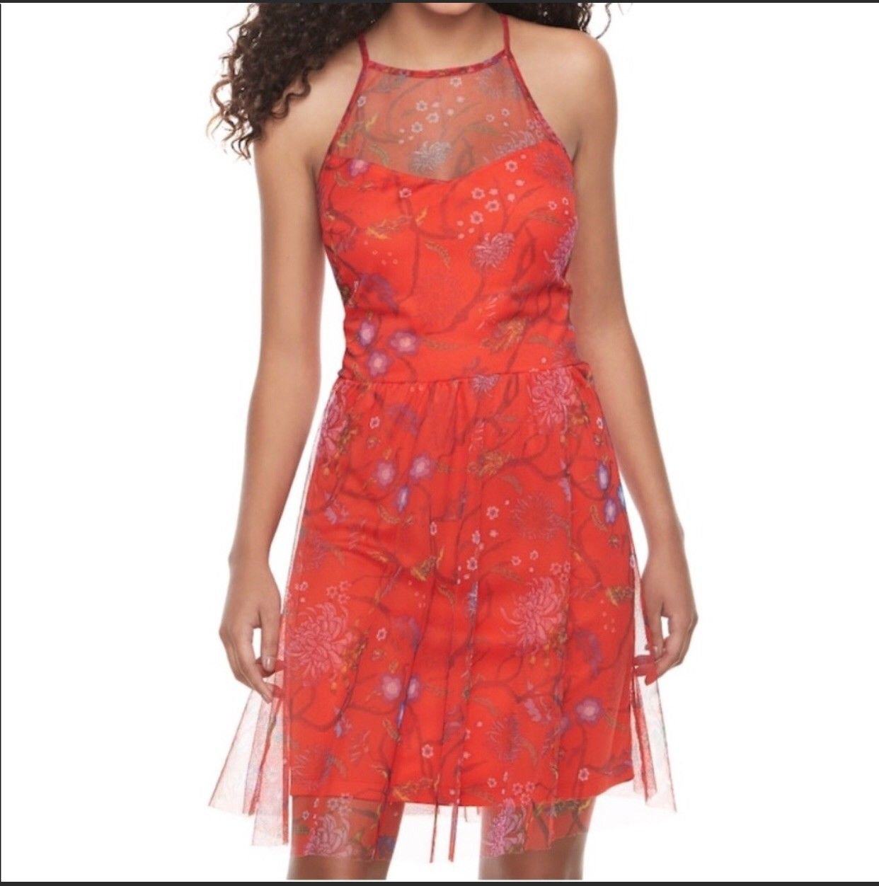Junior Candies mesh high neck dress red Available In XS & S