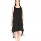 Sharagano women’s black hi low chiffon tiered dress Size 10USA