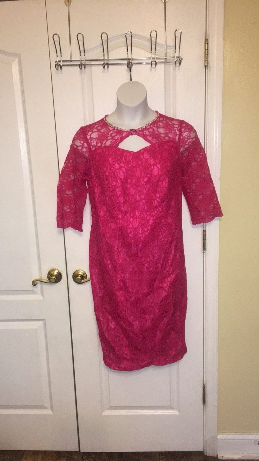 Handmade By Doris Maxwell women&acirc;��s lace sheath pink dress 16 NWOT