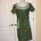 Handmade Ankara fabric women floral dress 16 NWOT Green/Multicolr