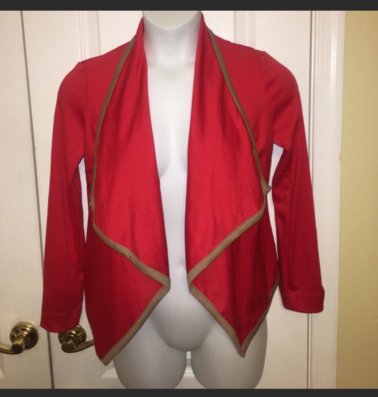 NY Collection open front draped neck red/tan small
