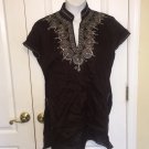 Preowned Handmade women’s brown linen top 14