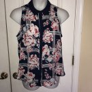 ELLE scallop trim floral blouse Large, navy/red/white Large