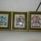 3 Vtg Cross Stitch Framed Kitchen Pictures, Teapot, Telephone, Coffee Grinder