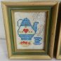 3 Vtg Cross Stitch Framed Kitchen Pictures, Teapot, Telephone, Coffee Grinder