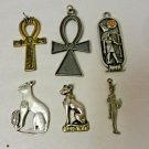 Vtg 6 Pc Lot EGYPTIAN Ankhs, Horus & Isis Zodiac, Bast Cat Pendants, Charms