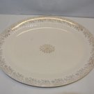 Vintage Porcelain Oval Serving Platter Gold Leaf Design, 13" x 10" Ribbed Edge