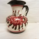 Vintage Handmade Painted Ceramic Floral 7" Pitcher w/Braided Handle, Italy