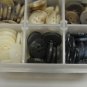 Large Lot (8 oz) Mixed Small Flat 4 Hole Swirl Shirt Buttons in Compartment Case