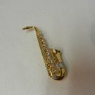 Vtg Retro Gold Tone & Crysal Ladies Saxophone Brooch Pin