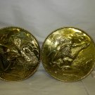 2 Vtg Round Brass 12" Embossed Wall Plaque Hanging ,Flying Ducks Geese, England