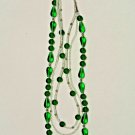 Handmade Sterling Silver Green Glass Iridescent Seed Bead 3-Strand 16" Necklace