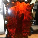 Authentic Vtg Retro Hippy Large WOOD SLICE PHOTO, Couple In Love