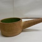 Vintage Ceramic Handmade Pottery Handled Bowl w/Green Glazed Interior