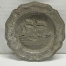 Vintage Nautical Ship 8 3/4" Pewter Collector Plate Wall Hanging Made in Spain