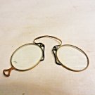 Antique Brass Folding Eyeglasses Spectacles Glass & Frame ONLY, No Handle