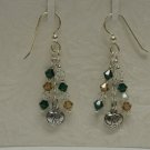 New Green & Orange Swarovski Crystal Sterling Silver Heart Dangle Earrings