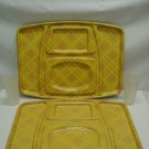 2 Vtg Aladdin Temp Rite Yellow Picnic Dining Section Trays w/ 2 Tupperware Cups